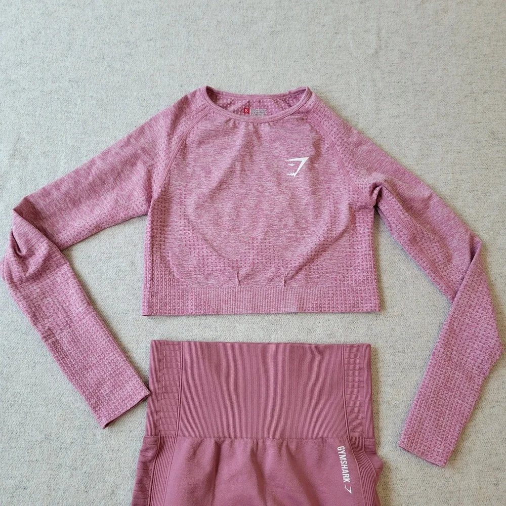 Gymshark Energy+ Seamless Set Pink Long Sleeve Crop Top Leggings Small